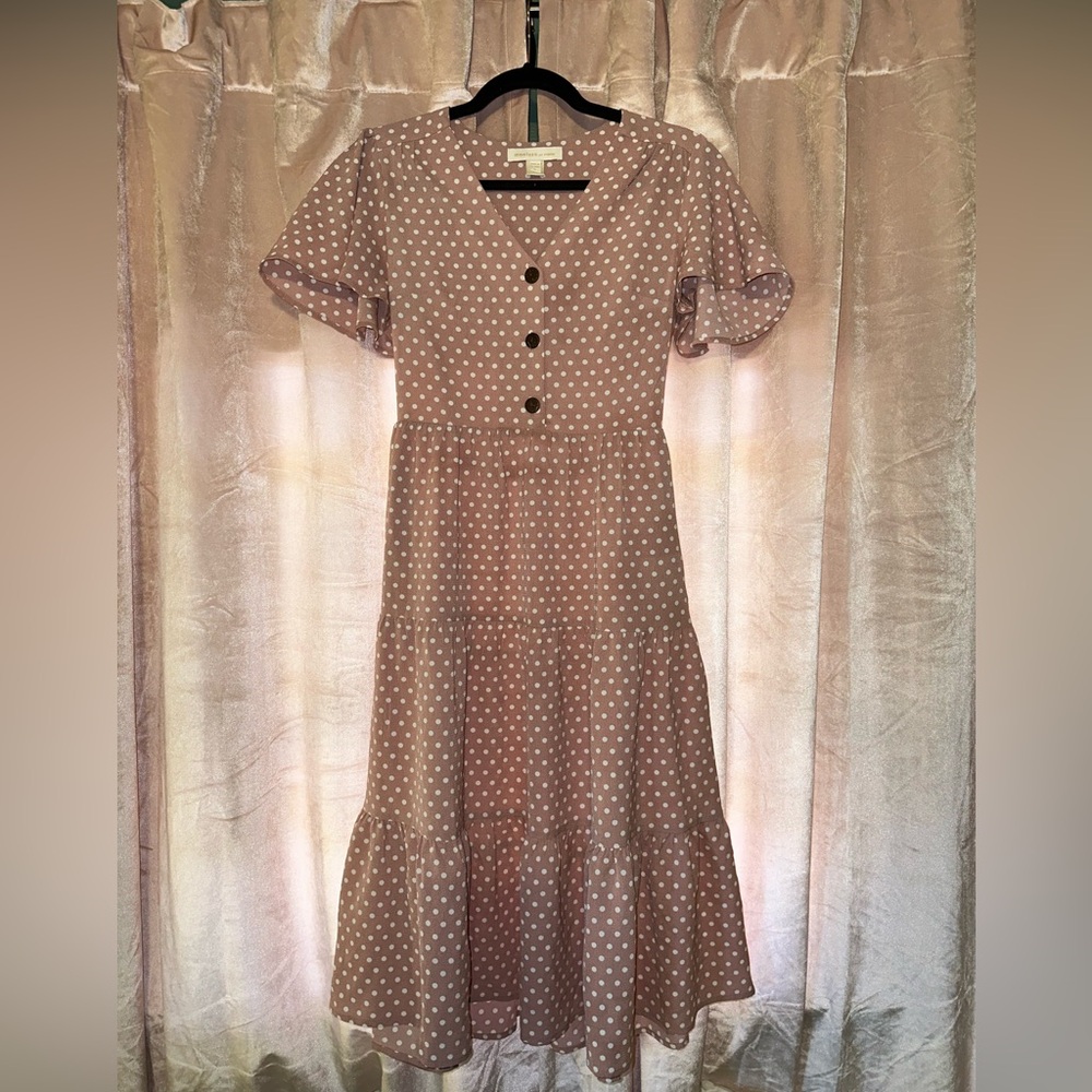 Monteau LA midi length polkadot tiered dress with pockets
